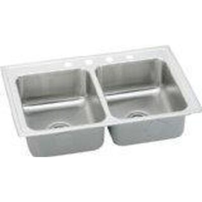 Elkay 18 Gauge Stainless Steel 33'' x 19.5'' x 7.625'' Double Bowl Drop-in Kitchen Sink