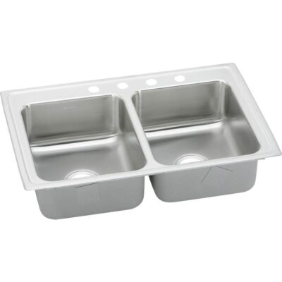 Elkay 18 Gauge Stainless Steel 33'' x 21.25'' x 7.875'' Double Bowl Top Mount Kitchen Sink