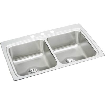 Elkay 18 Gauge Stainless Steel 33'' x 22'' x 8.125'' Double Bowl Drop-in Kitchen Sink Kit