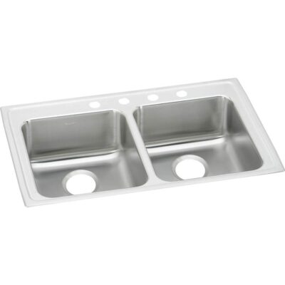 Elkay 18 Gauge Stainless Steel 33'' x 19.5'' x 4'' Double Bowl Drop-in Kitchen Sink