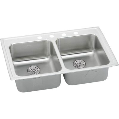 Elkay 18 Gauge Stainless Steel 33'' x 19.5'' x 6.5'' Double Bowl Drop-in Kitchen Sink Kit