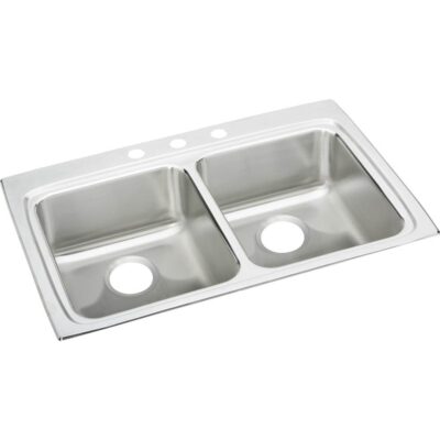 Elkay 18 Gauge Stainless Steel 33'' x 22'' x 4'' Double Bowl Drop-in Kitchen Sink