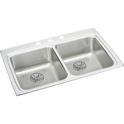 Elkay 18 Gauge Stainless Steel 33'' x 22'' x 6.5'' Double Bowl Drop-in Kitchen Sink Kit