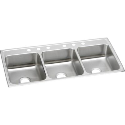 Elkay 18 Gauge Stainless Steel 46'' x 22'' x 7.625'' Triple Bowl Drop-in Kitchen Sink