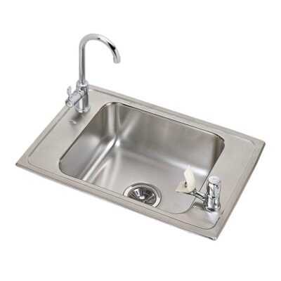 Elkay Celebrity Stainless Steel 25'' x 17'' x 7-1/8'' 2-Hole Single Bowl Drop-in Classroom Sink and Faucet / Bubbler Kit