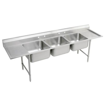 Elkay Rigidbilt Stainless Steel 97-1/4'' x 29-3/4'' x 14'' Floor Mount Triple Compartment Scullery Sink w/ Drainboard