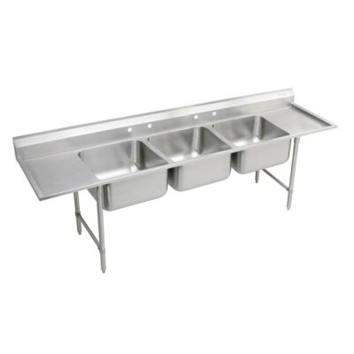 Elkay Rigidbilt Stainless Steel 115-1/2'' x 29-3/4'' x 14'' Floor Mount Triple Compartment Scullery Sink w/ Drainboard