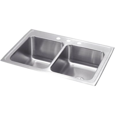 Elkay 18 Gauge Stainless Steel 33'' x 22'' x 10.125'' Double Bowl Top Mount Kitchen Sink Kit