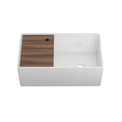 Home Refinements by Julien Fira Sink W/ Ledge Under. Reversible Apron, White, Single 33X19X11-1/2