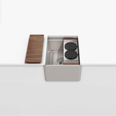 Home Refinements by Julien Fira und. Flat apronfront bar set, Single bowl, Walnut acc. 15X19X8-3/4, Matte Taupe