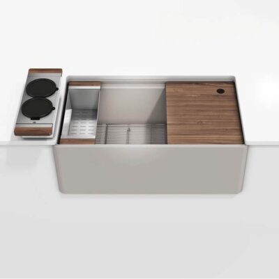 Home Refinements by Julien Fira und. Reversible apronfront set, Single bowl, Walnut acc. 33X19X11-1/2, Matte Taupe