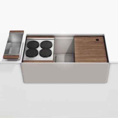 Home Refinements by Julien Fira und. Reversible apronfront set, Single bowl, Walnut acc. 36X19X11-1/2, Matte Taupe