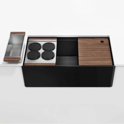 Home Refinements by Julien Fira und. Reversible apronfront set, Single bowl, Walnut acc. 36X19X11-1/2, Matte black