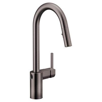 Moen Align Motionsense Wave One-Sensor Touchless One-Handle High Arc Modern Pulldown Kitchen Faucet with Reflex, Spot Resist Black Stainless