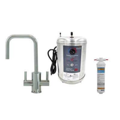 Mountain Plumbing Hot and Cold Water Faucet with Contemporary Round Body and Handles (90 degree Spout) and Little Gourmet Premium Hot Water Tank