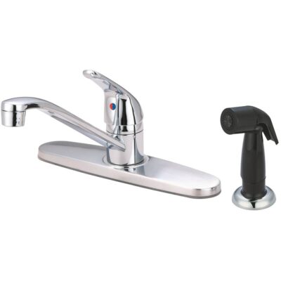 Olympia KITCHEN-8'' SINGLE METAL LVR HDL SWIVL SPT 3/8'' FLEX W/SIDE SPRAY-CP