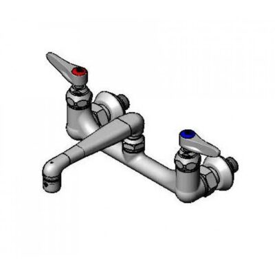 T&S Brass Double Pantry Faucet, Wall Mount, 8'' Centers, 6'' Cast Spout, EE Inlets
