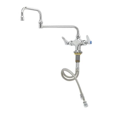 T&S Brass Double Pantry Faucet, Single Hole Base, 15'' Double-Joint Swing Nozzle