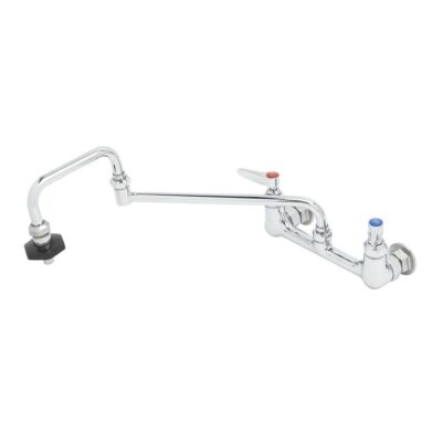 T&S Brass Pot Filler, 8'' Wall Mount, Ceramas, 18'' Double-Joint Nozzle, Insulated On/Off Outlet