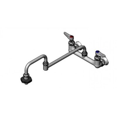 T&S Brass Pot Filler, 8'' Wall Mount, 18'' Double Joint Nozzle, Insulated On-Off Control, 00EE Flanges