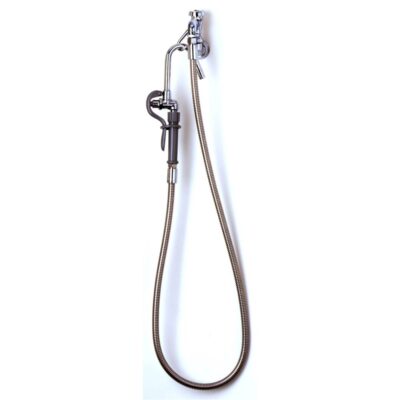 T&S Brass Pot Filler, Wall Mount, Vacuum Breaker, 68'' Stainless Steel Hose, Self-Closing Hook Nozzle