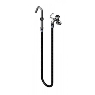 T&S Brass Pot Filler, Wall Mount, Vacuum Breaker, Stainless Steel Hose, Hook Nozzle