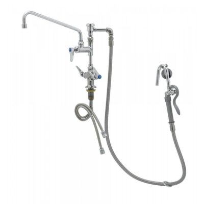T&S Brass Pot Filler, Single Hole Deck Mount, Add-On Faucet, 12'' Nozzle, VB, 60'' Hose, Hook Nozzle