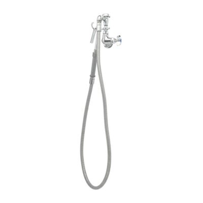 T&S Brass Pot Filler, Wall Mount, Vacuum Breaker, Stainless Steel Hose, Hook Nozzle