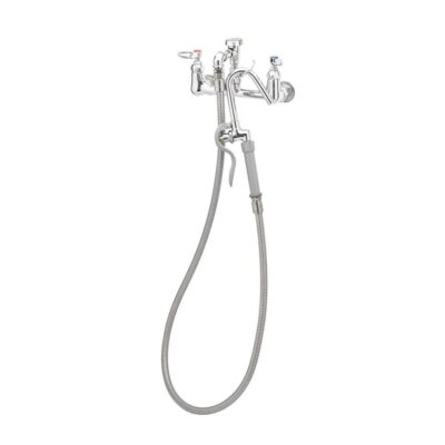 T&S Brass Pot Filler, Wall Mount, 8'' Centers, Vacuum Breaker, 68'' Hose w/ Self-Closing Hook Nozzle