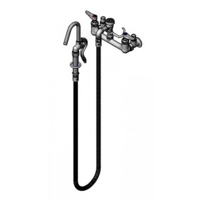 T&S Brass Pot Filler, Wall Mount, 8'' Centers, Vac. Breaker, 68'' Hose, Hook Nozzle, JJ Inlets