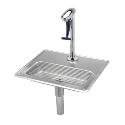 T&S Brass Glass Filler Water Station, 8'' Pedestal Glass Filler and Drip Pan