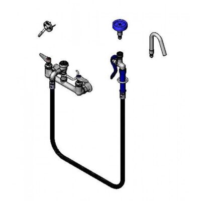 T&S Brass Pot & Kettle Filler, 8'' Wall Mount, Vacuum Breaker, 68'' Hose w/ Quick-Connect Spray Valve