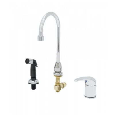 T&S Brass Single Lever Side Mount Control, Sidespray, Swivel Gooseneck, VR Aerator