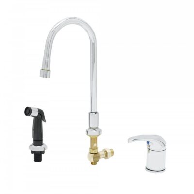 T&S Brass Single Lever Side Mount Control, Sidespray, Rigid Gooseneck, Vandal Resistant Aerator