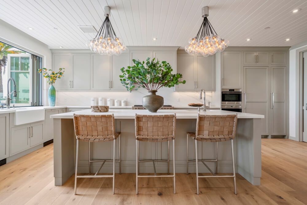 Luxury kitchen renovation with sculptural lighting